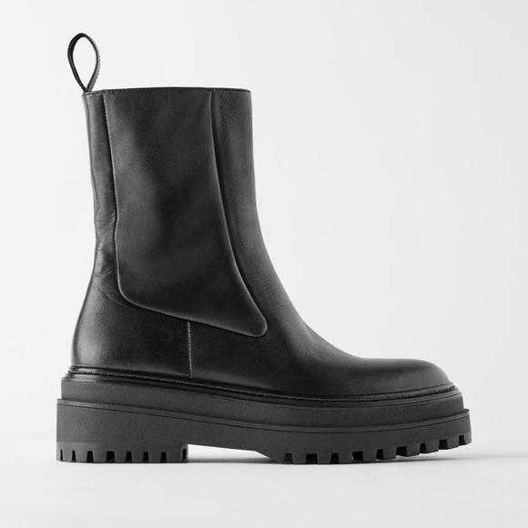 zara embossed leather platform ankle boots